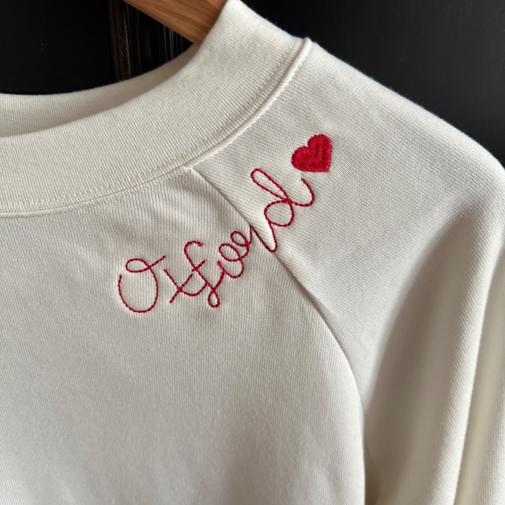 Bella Canvas Cream Sweatshirt with Red Embroidery